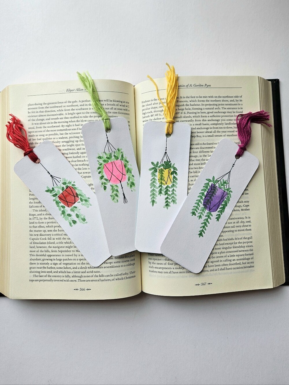 4pc Handmade Hanging Plants Bookmarks | Watercolor & Pen